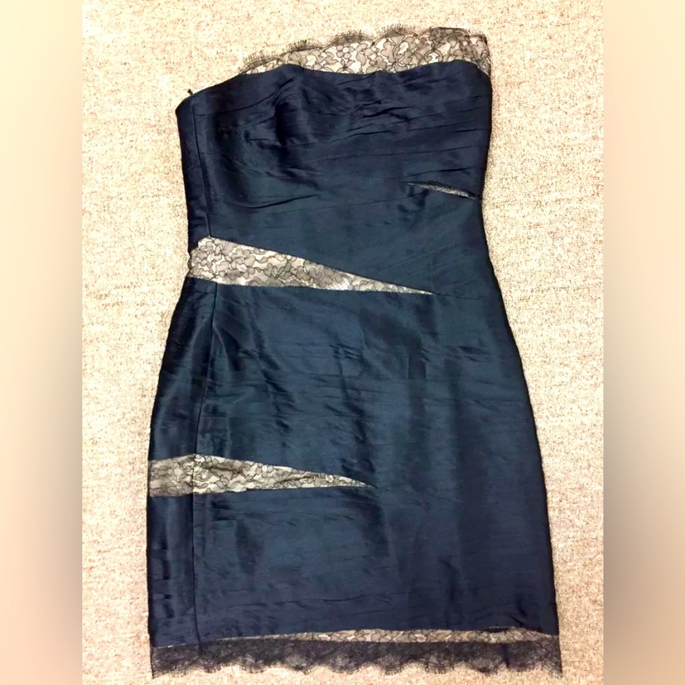 Jay Ahr Womens Silk Lace Strapless Cocktail Dress Black